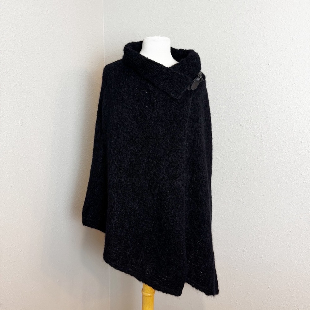 Eileen Fisher Black Mohair Knit Poncho